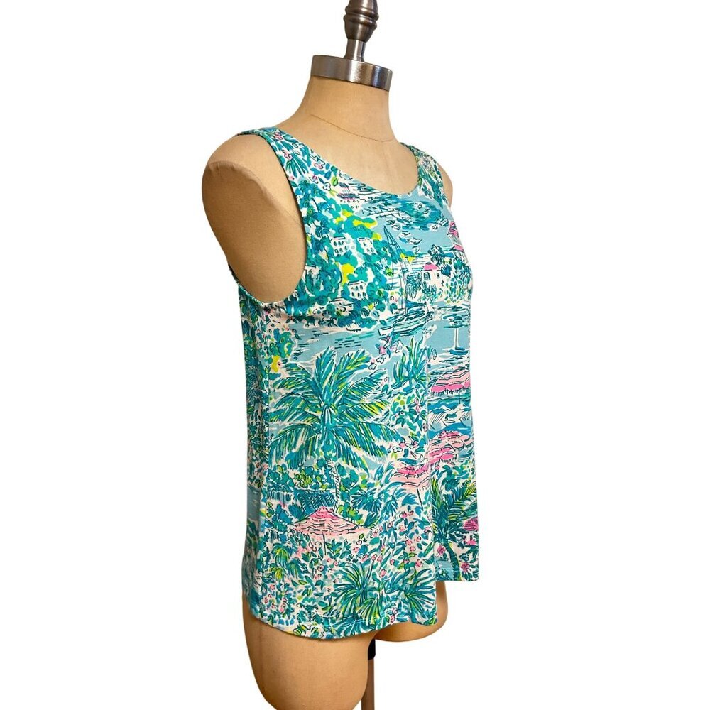 Lilly Pulitzer Kristen Tank Top Gustavia Green Sunshine City Toile Small - Picture 6 of 9